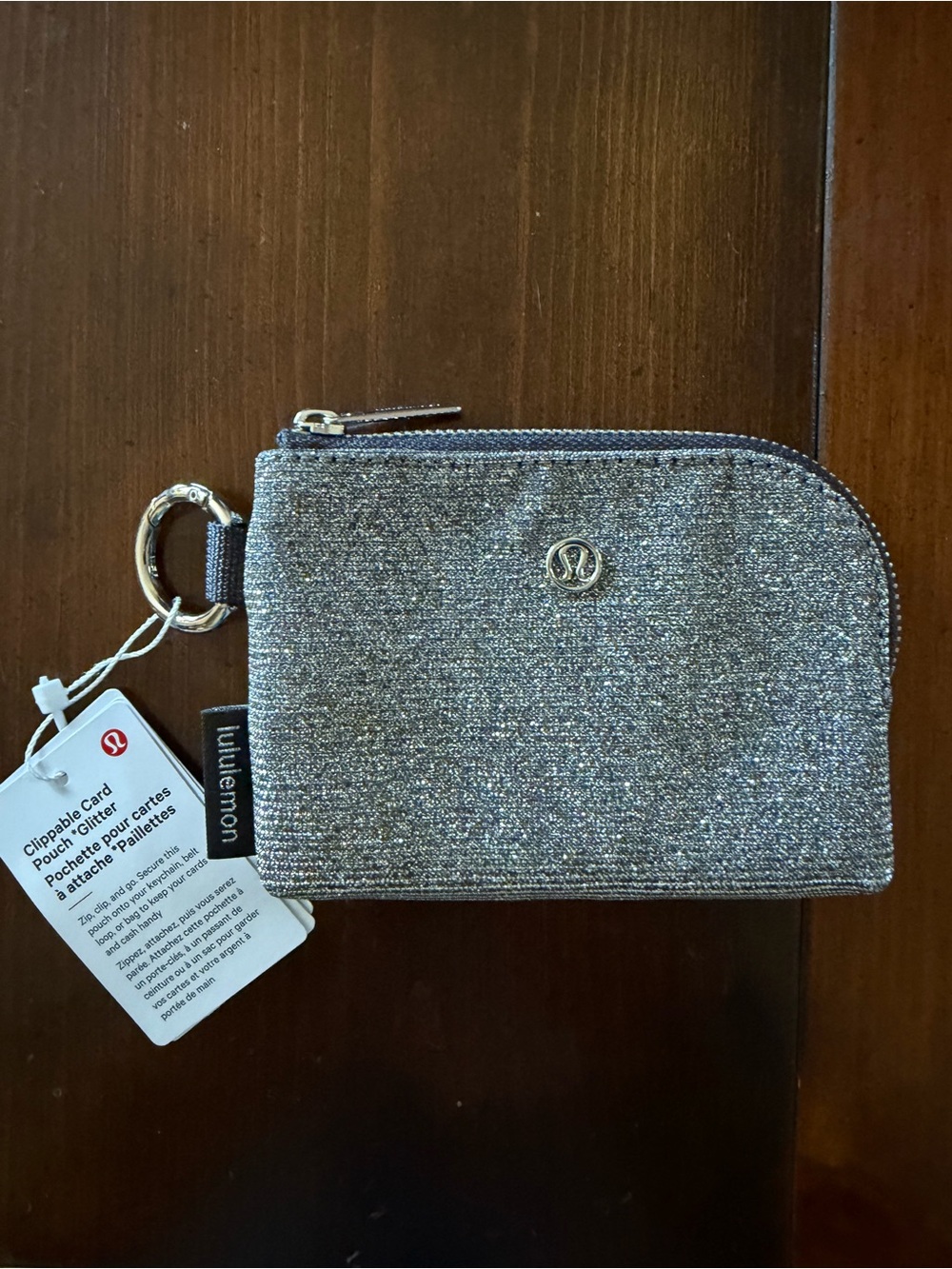lululemon athletica Silver Glitter Clippable Card Pouch